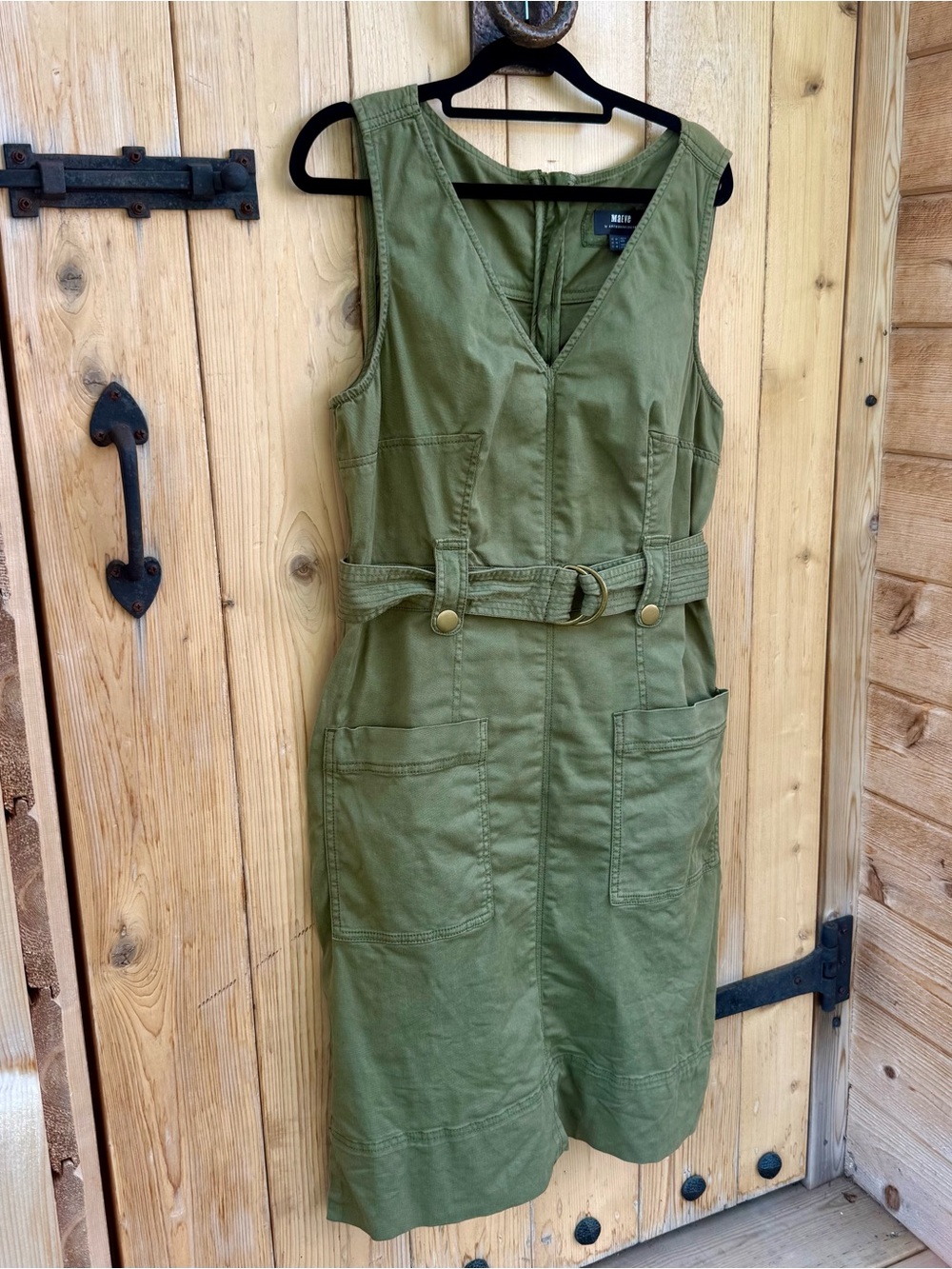 Maeve by Anthropologie Oona Sleeveless Utility Dress in Olive Green Size 10